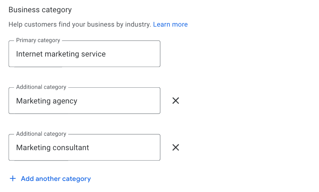 This is the Business category section of Google my business
